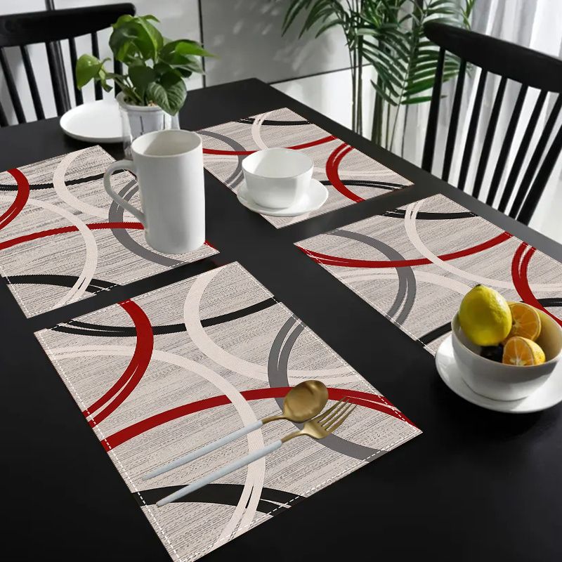 Outdoor Furniture Dining - VIKAMA 2/4/6Pcs Modern Abstract Placemats Red