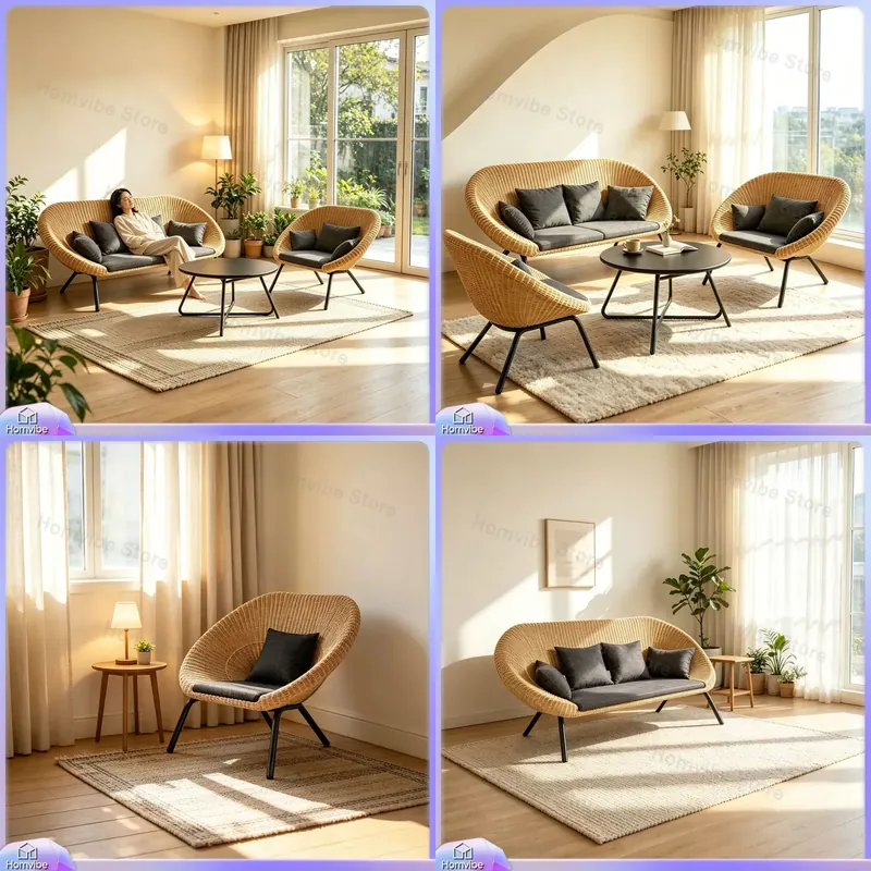 Rattan Lounge Set - Nordic Outdoor Rattan Sofa Set Hand