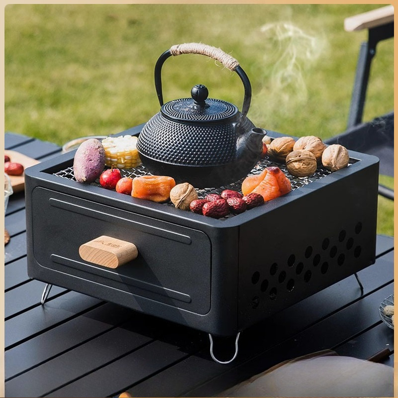 Outdoor Furniture Metal - Portable Charcoal BBQ Grill Square Enclosure