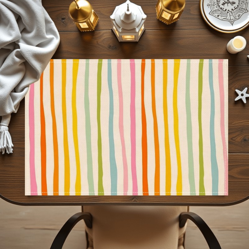 Outdoor Furniture Dining - Rainbow Stripe Placemat Wavy Colorful Boho