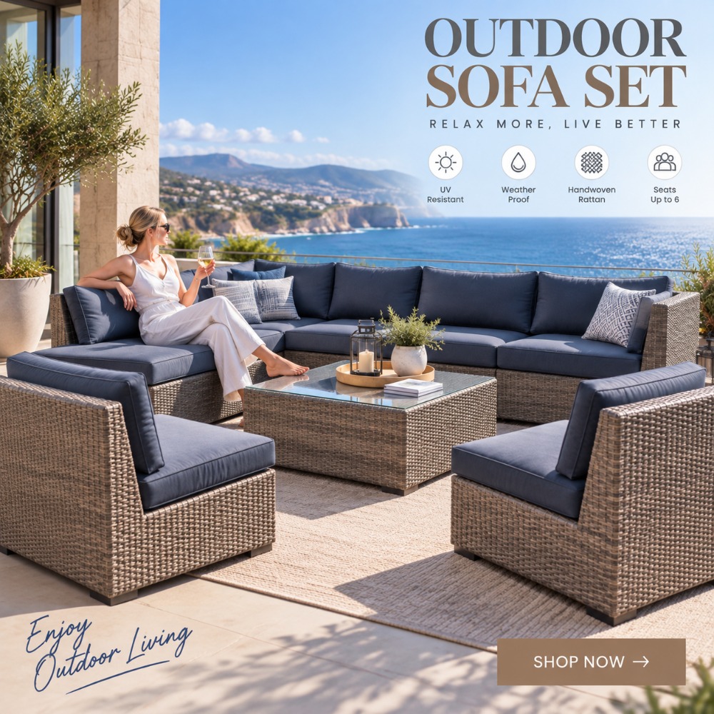 Rattan Lounge Set - Modern Outdoor Rattan Lounge Set, Weatherproof