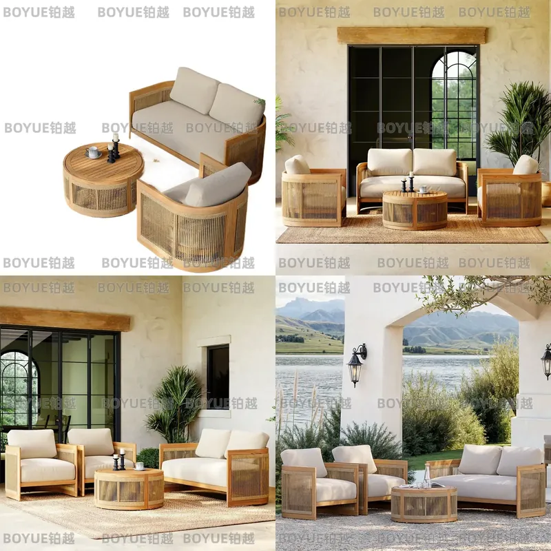 Outdoor Teak Wood Sofa Set Wat - đánh giá và giá Rattan Lounge Set
