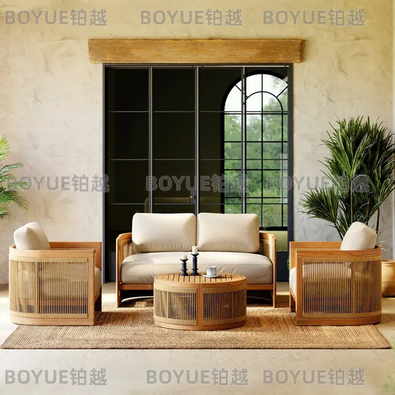 Outdoor Teak Wood Sofa Set Wat - đánh giá và giá Rattan Lounge Set