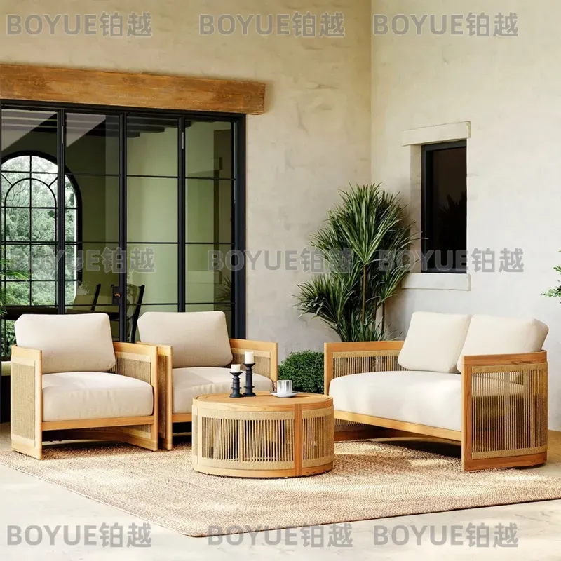 Outdoor Teak Wood Sofa Set Wat - đánh giá và giá Rattan Lounge Set
