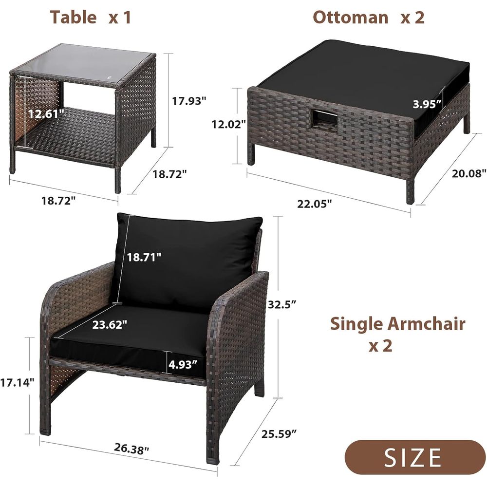 Balcony urniture 5 Piece Patio - đánh giá và giá Rattan Lounge Set