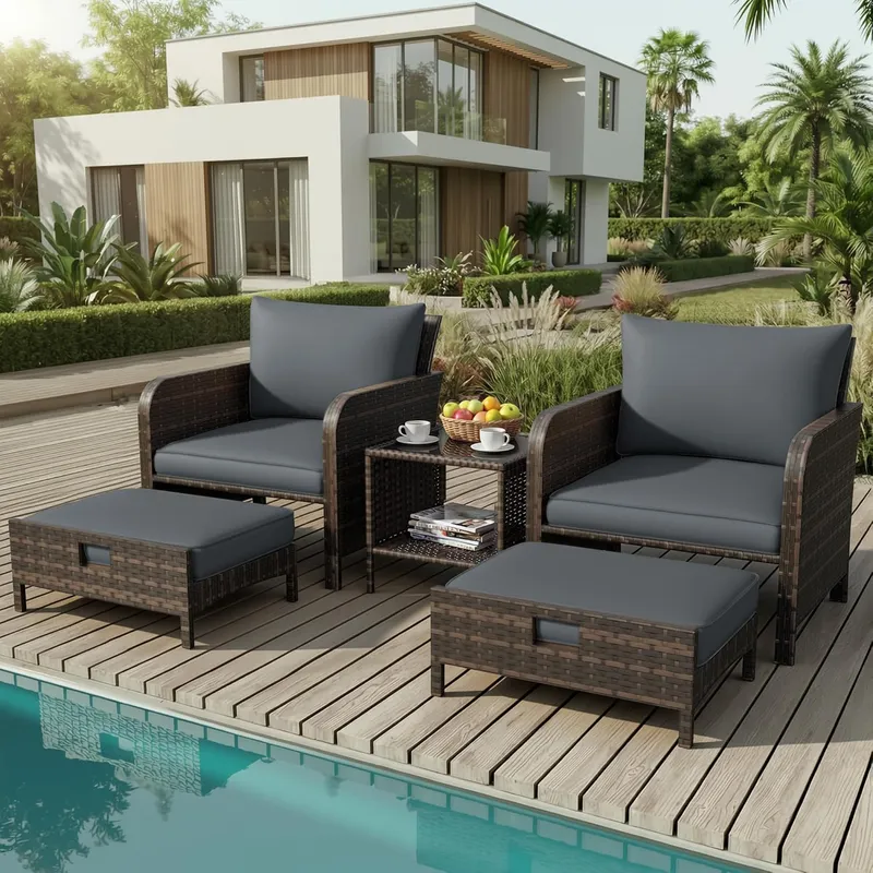 Patio Conversation Set 5 Piece - đánh giá và giá Rattan Lounge Set